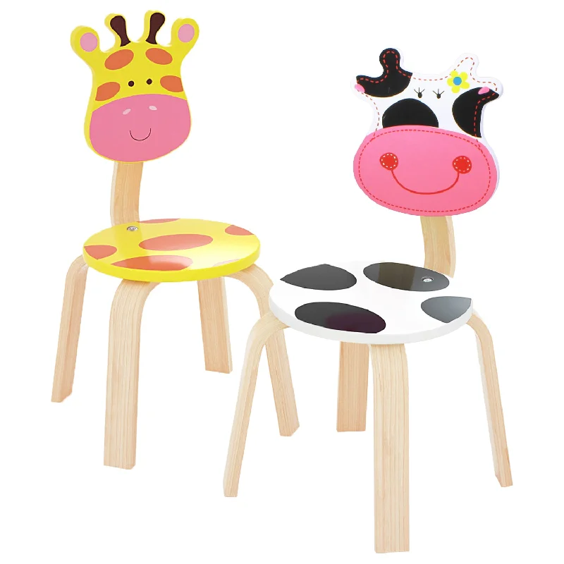 2 PCS Animal Giraffe & Cow Wooden Kids Cute Chair Sets
