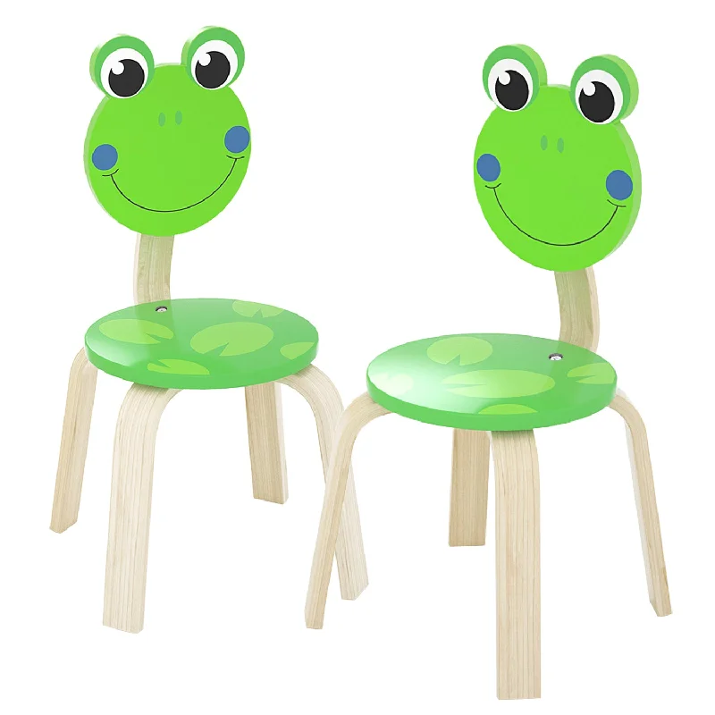2 PCS Cute Frogs Wood Animal Kids Chair Sets