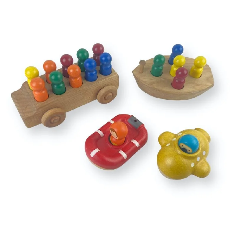 Colorful Wooden Vehicles and Figures