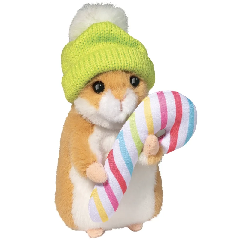 Holiday Hamster with Winter Hat & Candy Cane