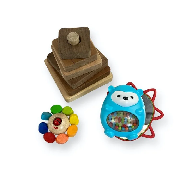 Infant Toy Bundle with Rattle and Stacker
