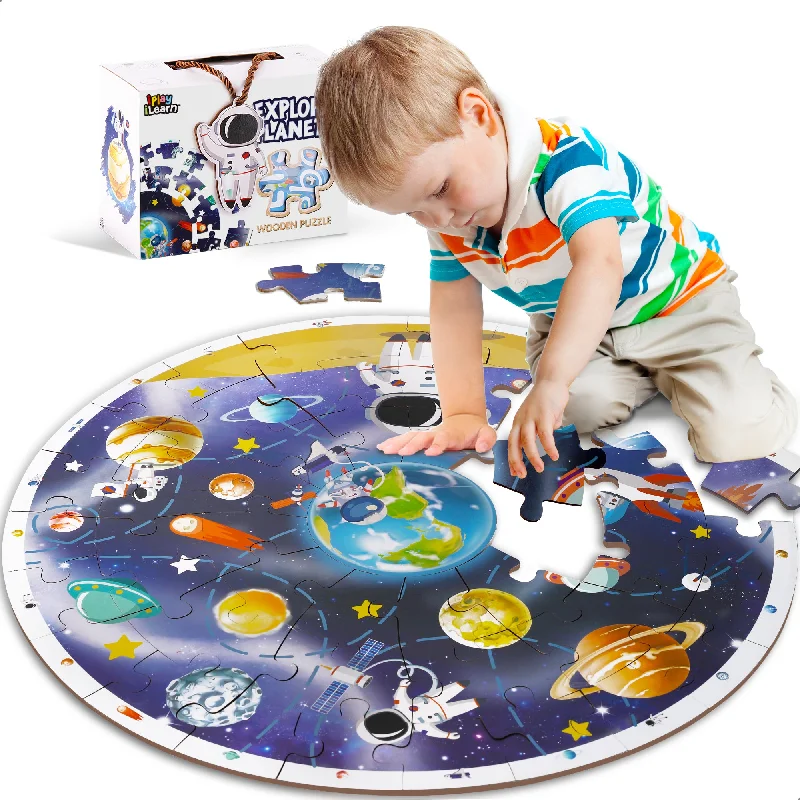 Wooden Solar System Large Round Space Planets Jigsaw Puzzle