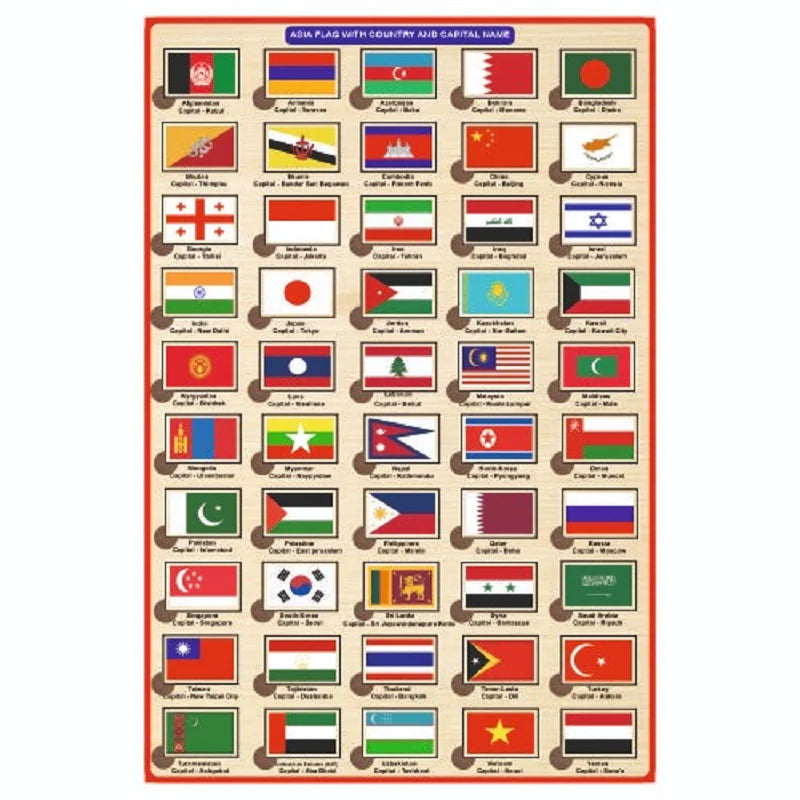 Asian Countries, Capital and Flag Learning Educational Puzzle