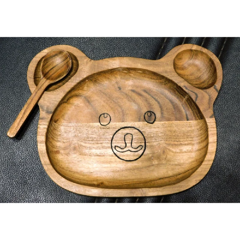 Wooden Bear Shaped Plate and a Spoon