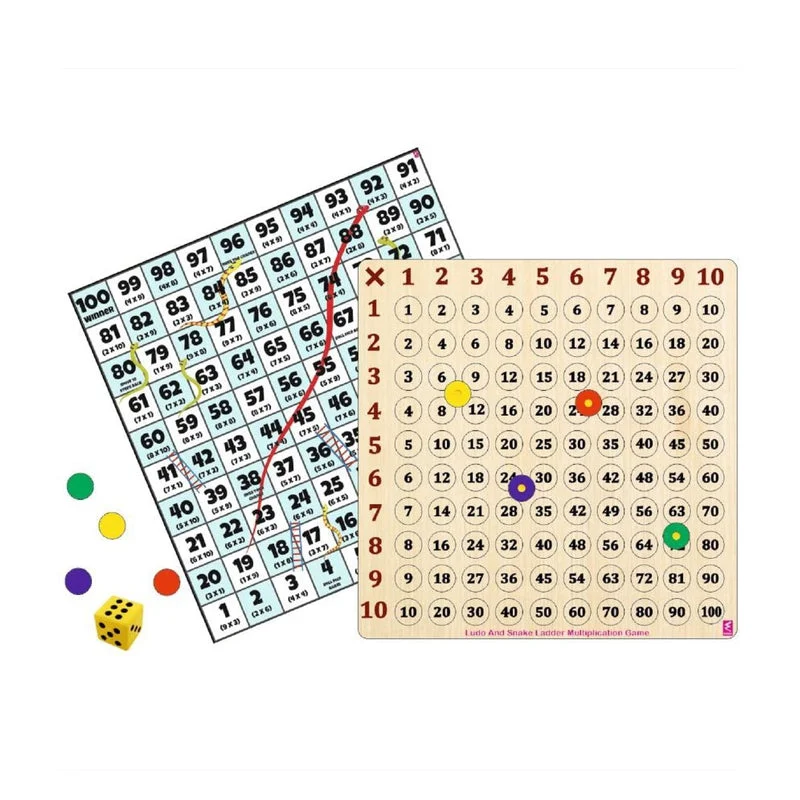Wooden Multiplication with Snake Ladder Multi Player Game for kids
