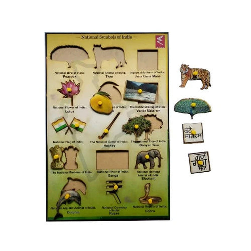Wooden National Symbols Educational Knob Puzzle Tray (16 Pieces)
